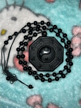 Black Yin Yang Octagonal Pendant Necklace